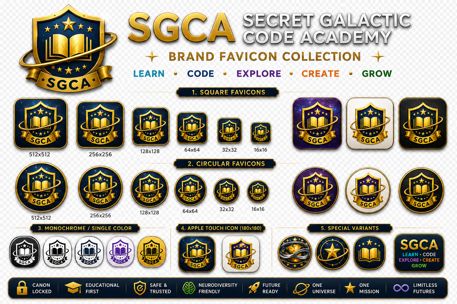 SGCA favicon and icon reference board